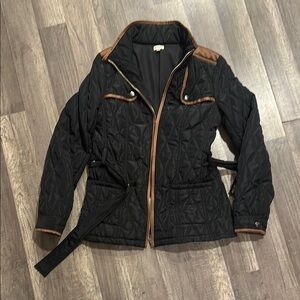 Black Quilted Jacket with Brown Accents